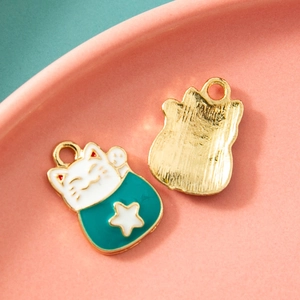 Pendentifs chat porte-bonheur en émail et métal doré pour la création de bijoux DIY