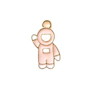 Pink and white astronaut enamel charm with gold plating for DIY jewelry making