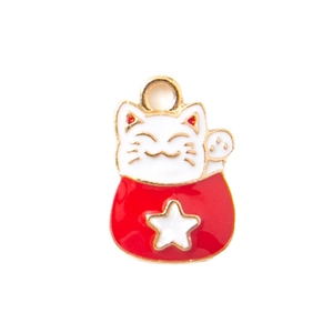Pendentif chat porte-bonheur en alliage doré et émail pour la création de bijoux