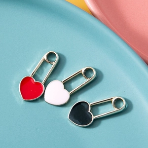 Fashion Heart Safety Pin Pendant Alloy Enamel Charm For DIY Jewelry Making Bracelet Keychain Necklace Accessories For Women