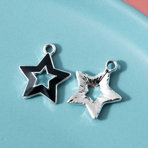 Sternanhänger aus Emaille in Schwarz und Silber für DIY Schmuck und Schlüsselanhänger