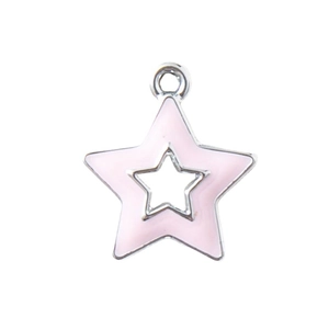 Rosa Emaille Sternanhänger mit hohlem Design und Silberlegierungsrand für DIY-Schmuck