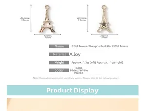 Detaillierte Größenangaben für Eiffelturm-Anhänger aus Legierung mit Maßen 21x12mm