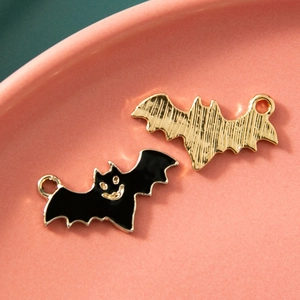 Pendentifs chauve-souris Halloween en émail noir et métal doré pour bijoux artisanaux