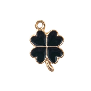 Vierblättriger Kleeblatt-Anhänger in Gold mit schwarzer Emaille für DIY-Schmuck