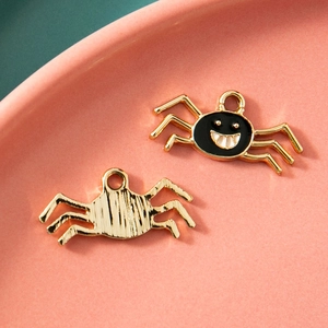 Pendentif araignée noire d'Halloween avec sourire pour création de bijoux DIY en alliage