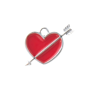 Rode hart hanger met zilveren pijl voor doe-het-zelf sieraden maken, emaille