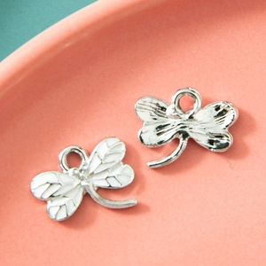 Cartoon dragonfly charm pendant with white enamel inlay and silver finish for DIY jewelry