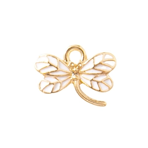Cartoon dragonfly alloy charm with white enamel and gold plating for DIY jewelry making