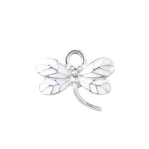 Minimalist dragonfly charm with white enamel wings and silver alloy frame for DIY jewelry