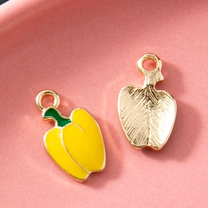 Cartoon bell pepper enamel pendants with golden textured back for DIY jewelry making