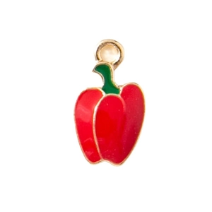 Red bell pepper enamel pendant with gold loop for DIY jewelry making and keychains