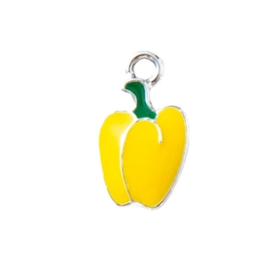 Vibrant yellow bell pepper pendant with green stem and silver ring for DIY jewelry making