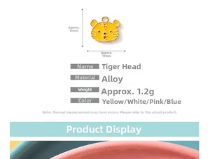 Detailed view of yellow cartoon tiger head alloy pendant showing size 12mm x 10mm