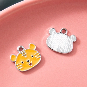 Cute tiger head cartoon metal pendant with yellow enamel finish for DIY jewelry