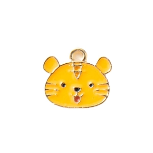 Cartoon tiger enamel alloy pendant for DIY jewelry, cute yellow animal charm with metal ring