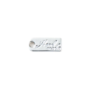 Zilveren rechthoekige metalen hanger met Hand Made gravure voor DIY sieraden maken