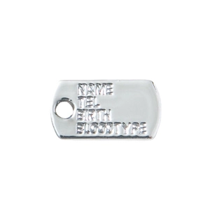 Gepolijste zilveren ID-tag met velden voor naam en telefoon voor DIY-sieradenaccessoires