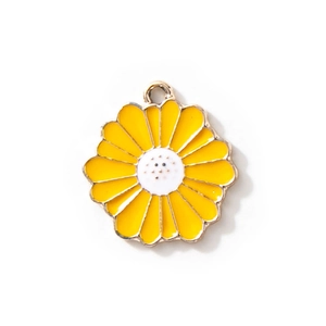 Golden alloy daisy flower enamel pendant with yellow petals for DIY jewelry making