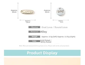 Tableau des tailles pour pendentifs Love en alliage avec détails de poids et dimensions