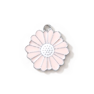 Light pink daisy flower pendant in alloy enamel finish for jewelry making with top ring