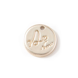 Minimalist light gold alloy disc pendant with De Marie engraved script for DIY jewelry