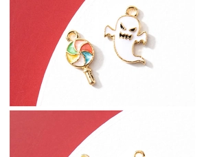 Detail of Halloween ghost and colorful lollipop alloy charms with gold-plated edges