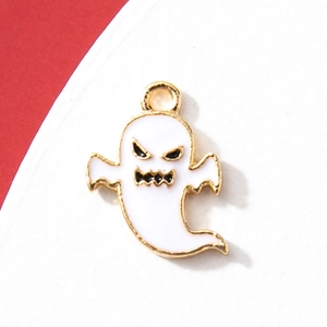 Halloween ghost charm with white enamel and gold plating for DIY holiday jewelry making