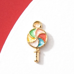 Colorful lollipop enamel charm with gold finish for Halloween DIY jewelry making