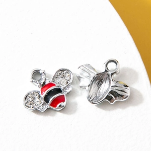 Bienenanhänger aus Silber mit roter Emaille und Kristallen für DIY-Schmuck