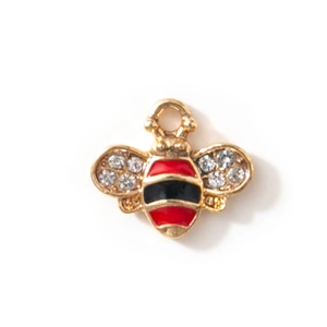 Goldene Bienenanhänger mit rotem Emaille und Kristallen für DIY-Schmuck
