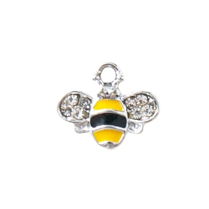 Bienenanhänger mit gelb-schwarzer Emaille und funkelnden Kristallflügeln für DIY-Schmuck
