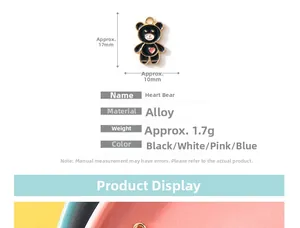 Vista detallada del colgante de oso esmaltado de 17mm con especificaciones de dimensión