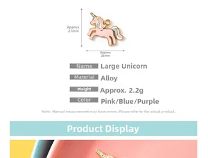 Fiche technique détaillée du pendentif licorne en alliage, taille 21x22mm et poids 2,2g