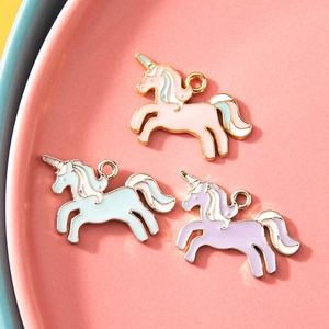 Pendentif Licorne en Alliage Émail pour Fabrication de Bijoux DIY Accessoire Collier Bracelet Charme Animal Rose Bleu Violet