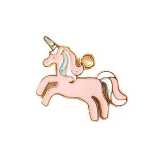 Pendentif licorne en émail rose et plaqué or pour la création de bijoux DIY