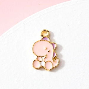 Pendentif dinosaure rose et violet en émail avec bords dorés pour bijoux DIY