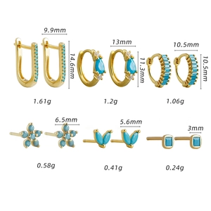 Detailed size and weight chart for gold S925 silver earrings with turquoise stones