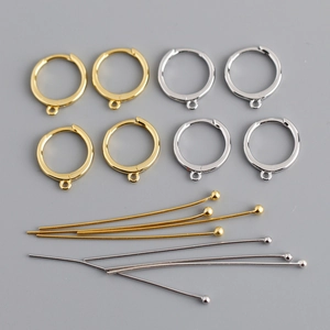 S925 Sterling Silver DIY Earring Findings Set Minimalist Round Hoop Earrings Accessory With Ball Head Pins For Jewelry Making