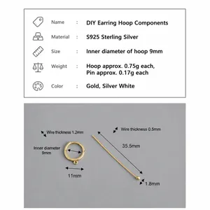 Componenti per orecchini a cerchio in argento sterling S925 finitura oro e platino DIY
