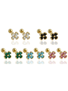 Detailed set of five-petal S925 sterling silver flower stud earrings in five colors