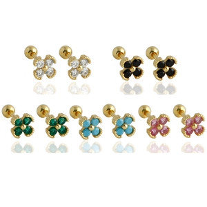 S925 Sterling Silver Flower Stud Earrings With Colorful Zirconia Inlaid Minimalist Screw Back Ball Earring For Women Jewelry