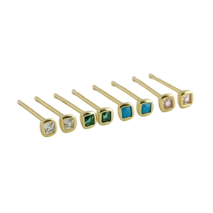 Set of four pairs of square colorful zircon stud earrings in S925 sterling silver gold