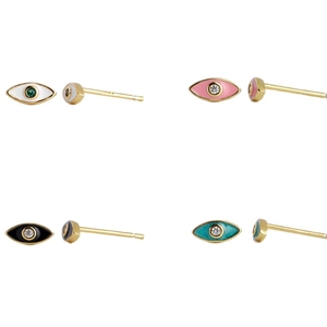 Minimalistische S925 sterling zilveren boze oog oorknopjes met kleurrijk emaille en zirkoon