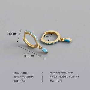 S925 Sterling Silver earrings with blue marquise stone and diamond pavé details