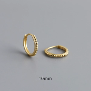 Detail of 10mm S925 sterling silver gold beaded hoop earrings with hallmark and clasp