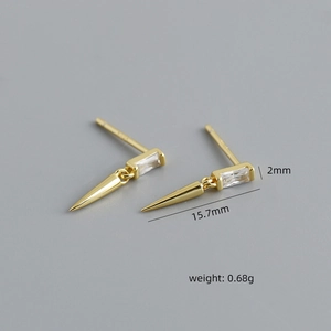 Boucles d'oreilles S925 argent doré avec zircon carré et pendentif pointe géométrique