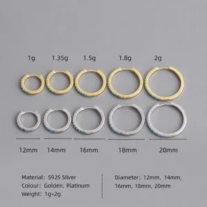 S925 sterling zilveren oorringen met zirkoon in 5 maten variërend van 12mm tot 20mm