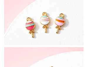 Detail of colorful lollipop charms in enamel alloy for DIY jewelry making and crafts