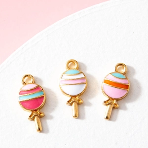 Cartoon Lollipop Alloy Enamel Pendant For DIY Jewelry Making Bracelet Necklace Colorful Sweet Dessert Style Charm Accessory